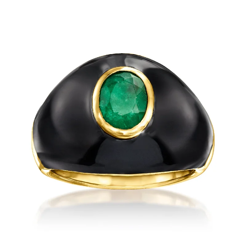 Ross-Simons Emerald and Black Enamel Ring in 18kt Gold Over Sterling