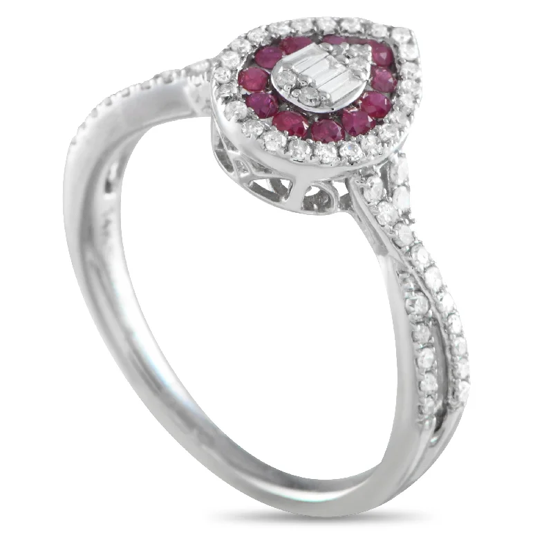 LB Exclusive 14K White Gold 0.40ct Diamond and Ruby Ring RN32538