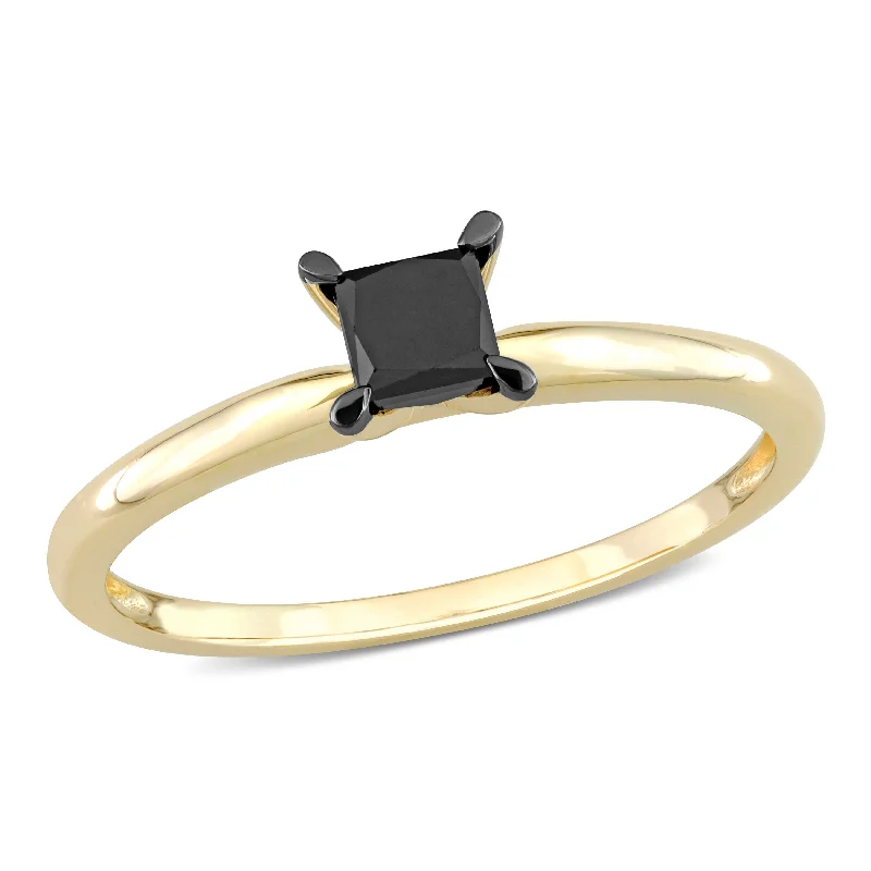 Mimi & Max 1/2ct TW Princess Black Diamond Solitaire Engagement Ring 14k Yellow Gold