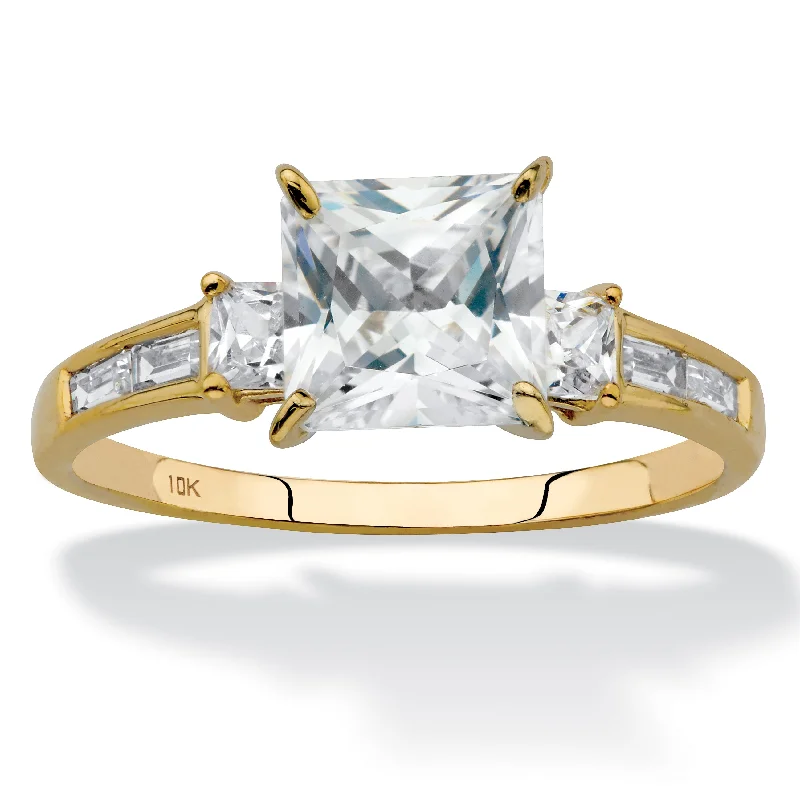 2.18 Cttw. Solid 10k Yellow Gold Princess-Cut Cubic Zirconia Engagement Ring