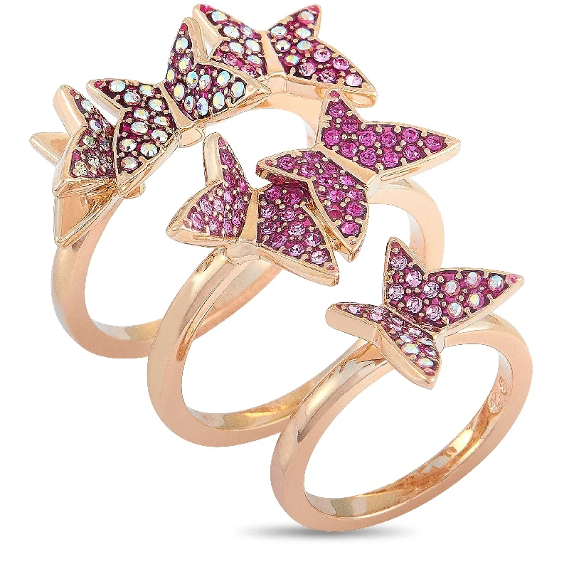 Swarovski Lilia Rose Gold-Plated Stainless Steel Pink and Clear Crystals Stackable Rings