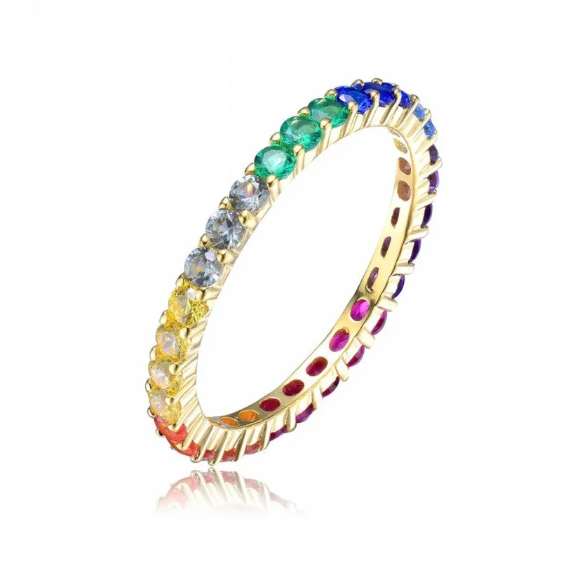 Sterling Silver 14k Yellow Gold Plating with Multi Cubic Zirconia Eternity Ring