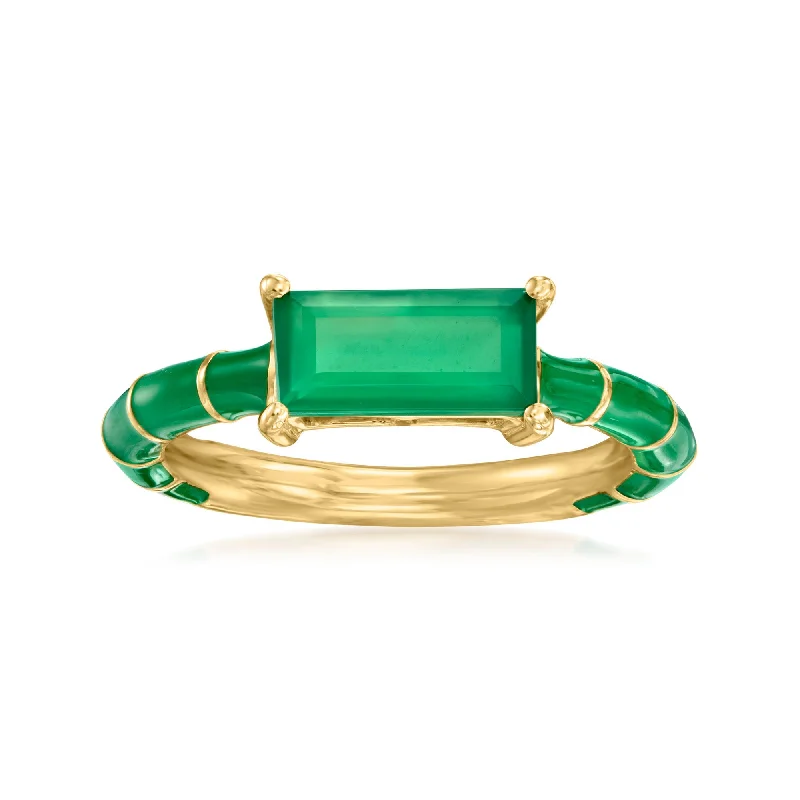 Ross-Simons Green Chalcedony and Green Enamel Ring in 18kt Gold Over Sterling