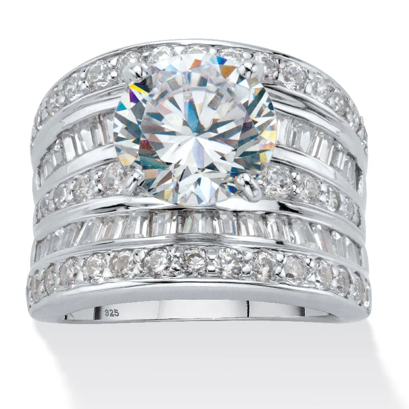 7.15 TCW CZ Multi-Row Engagement Ring in Platinum-plated Sterling Silver