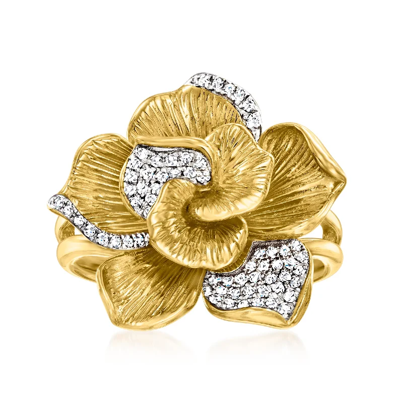 Ross-Simons Diamond Flower Ring in 18kt Gold Over Sterling