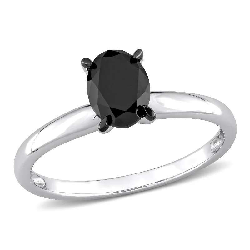 Mimi & Max 1ct TW Oval Black Diamond Solitaire Engagement Ring 14k White Gold