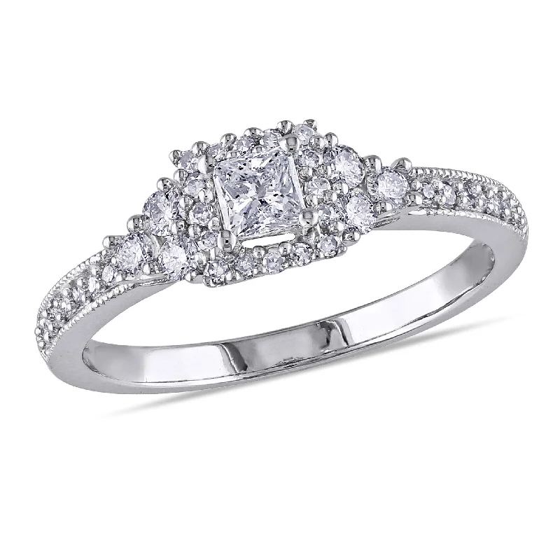 Mimi & Max 1/2ct TW Princess Diamond Engagement Ring 14k White Gold IGL Certified