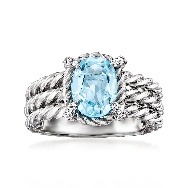 Ross-Simons Sky Blue Topaz 3-Row Ring With White Topaz in Sterling Silver