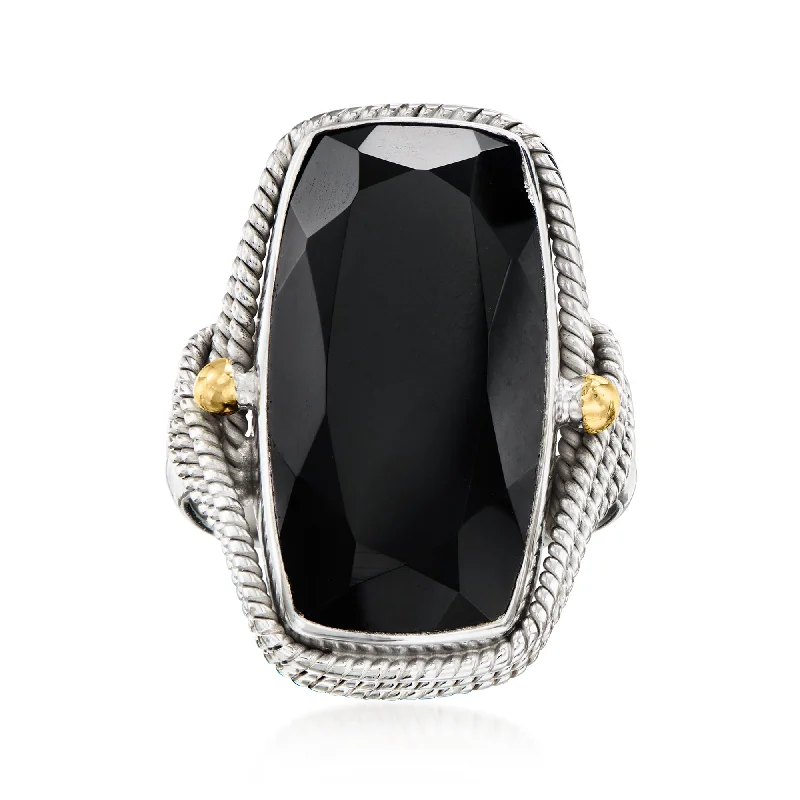 Ross-Simons Onyx Roped-Edge Ring in Sterling Silver With 18kt Gold Over Sterling