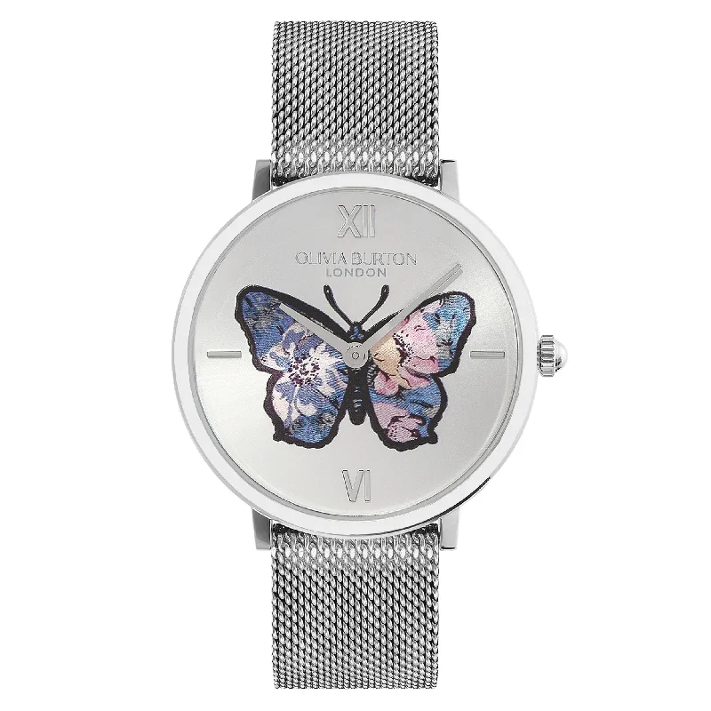 Olivia Burton Stainless Steel Mesh Silver White Dial Women's Watch - 24000146