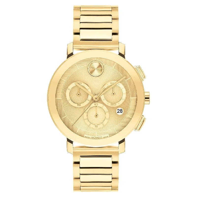 Movado Light Gold Steel Gold Dial Chronograph Women's Swiss Made Watch - 3600967