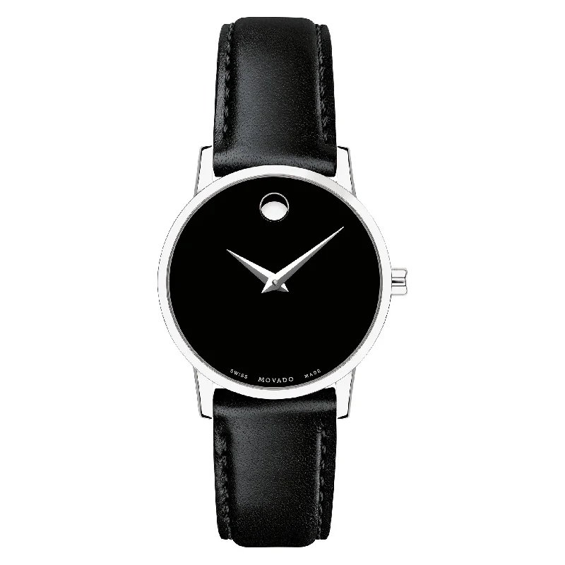 Movado Black Leather Women's Swiss Made Watch - 607274