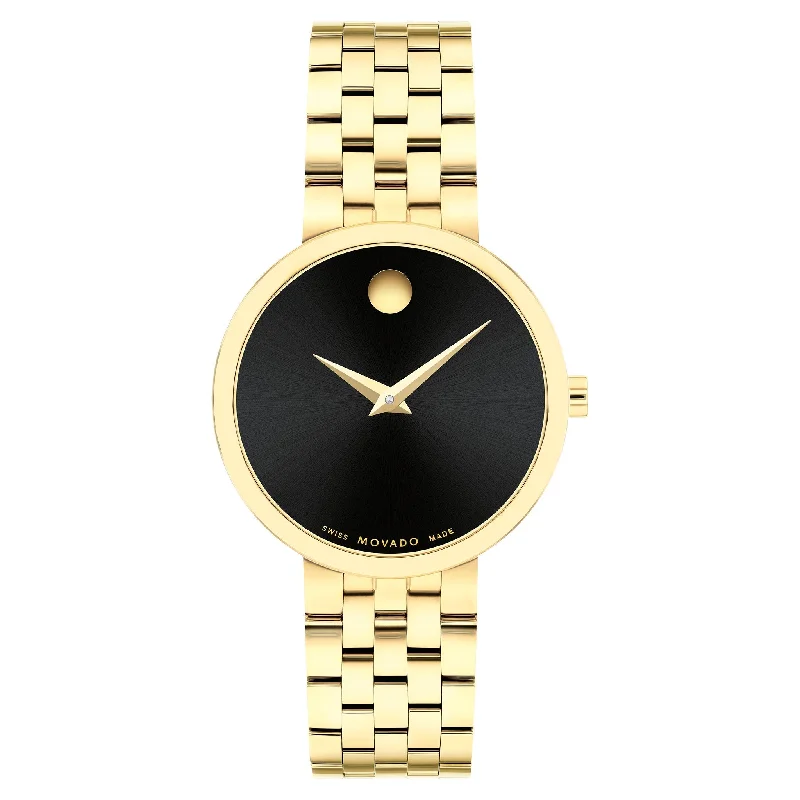 Movado Yellow Pvd Black Dial Women's Swiss Made Watch - 607847