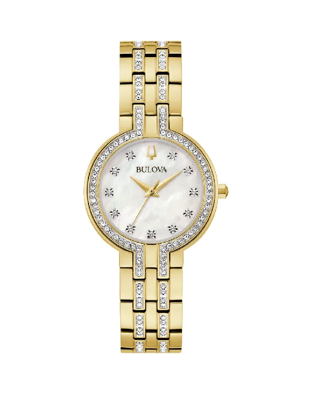 Bulova Classic Crystal Stainless Steel Mother of Pearl Dial Watch 98X138