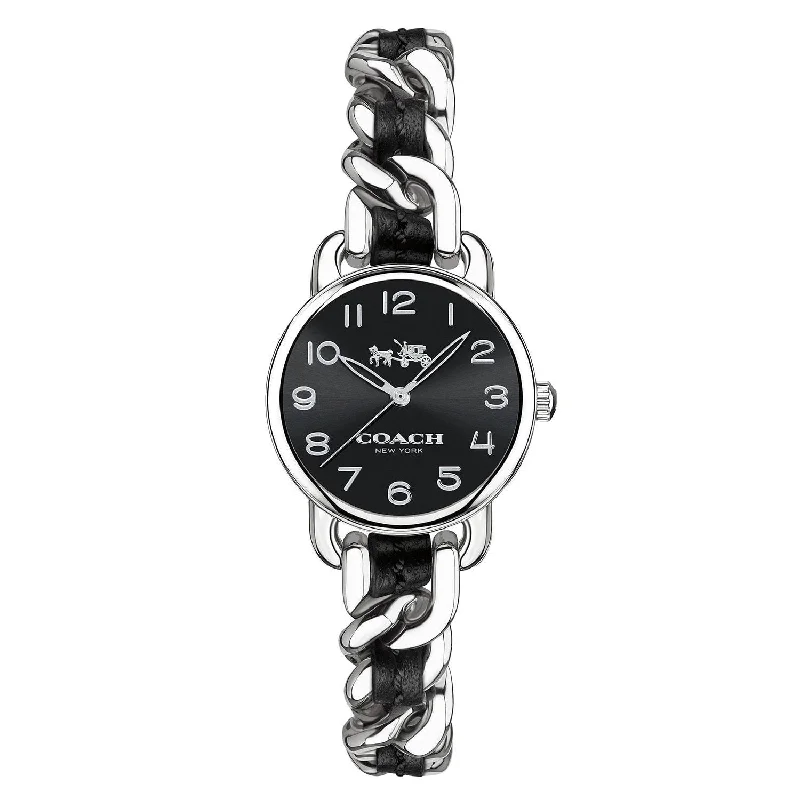 Coach Women's 14502725 Delancey Black and Silver Leather and Stainless Steel Watch