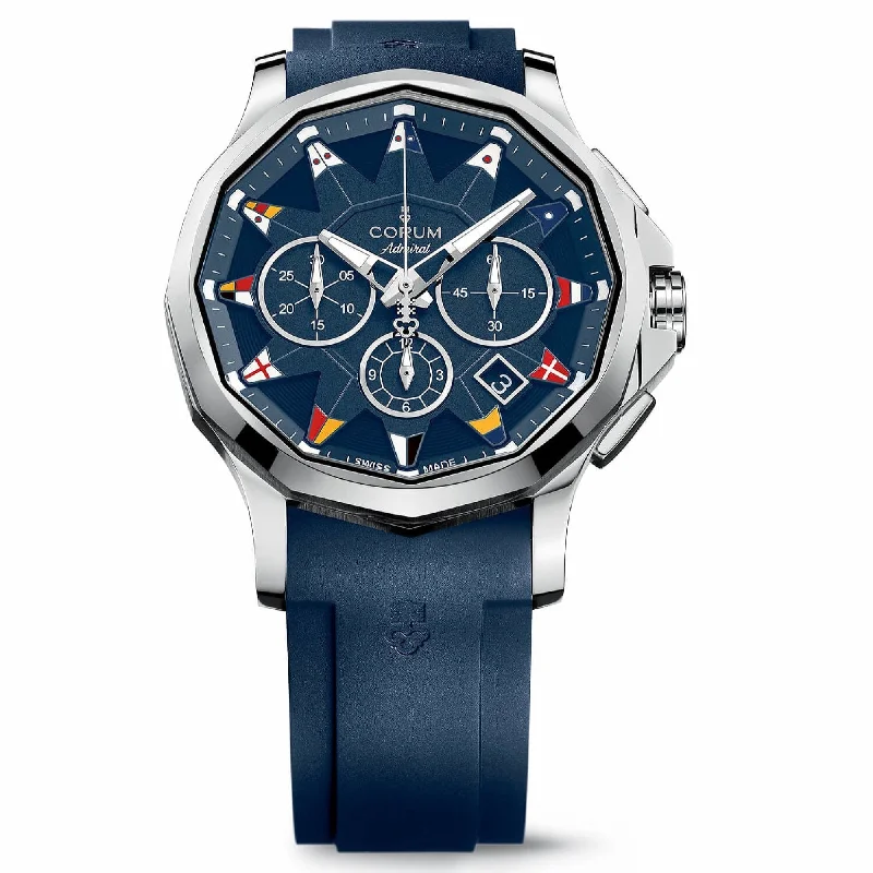 Corum Men's A984-03156---984.101.20-F373-AB12 Admiral Chronograph Blue Rubber Watch