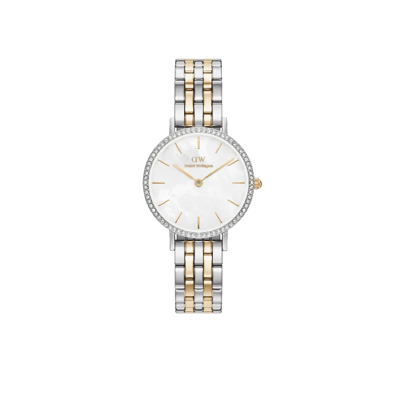 Daniel Wellington Petite 28mm Bezel 5-Link White MOP Two-Tone Watch DW00100665