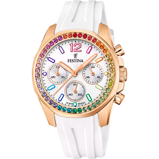 Festina Rainbow Silver Dial White Rubber Strap Women's Watch F20611/2