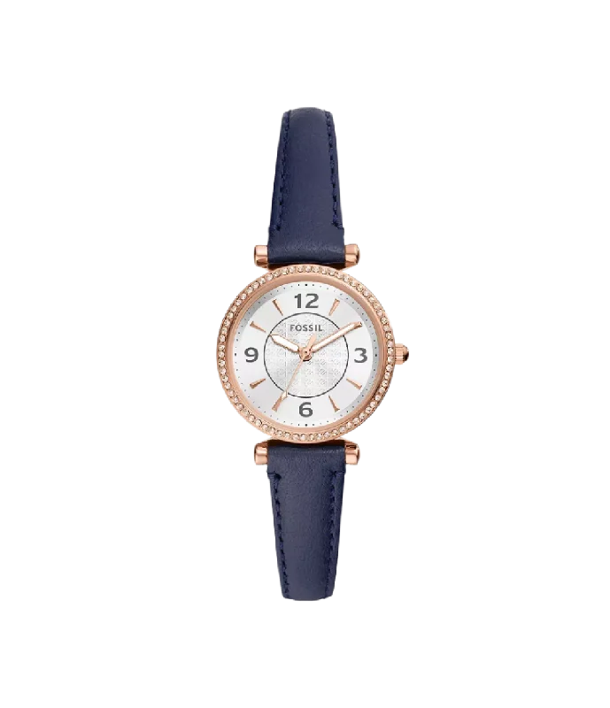 Fossil Carlie Three-Hand Navy LiteHide Leather Watch ES5295