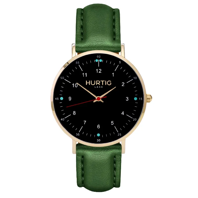 Moderna Vegan Leather Watch Gold, Black & Green