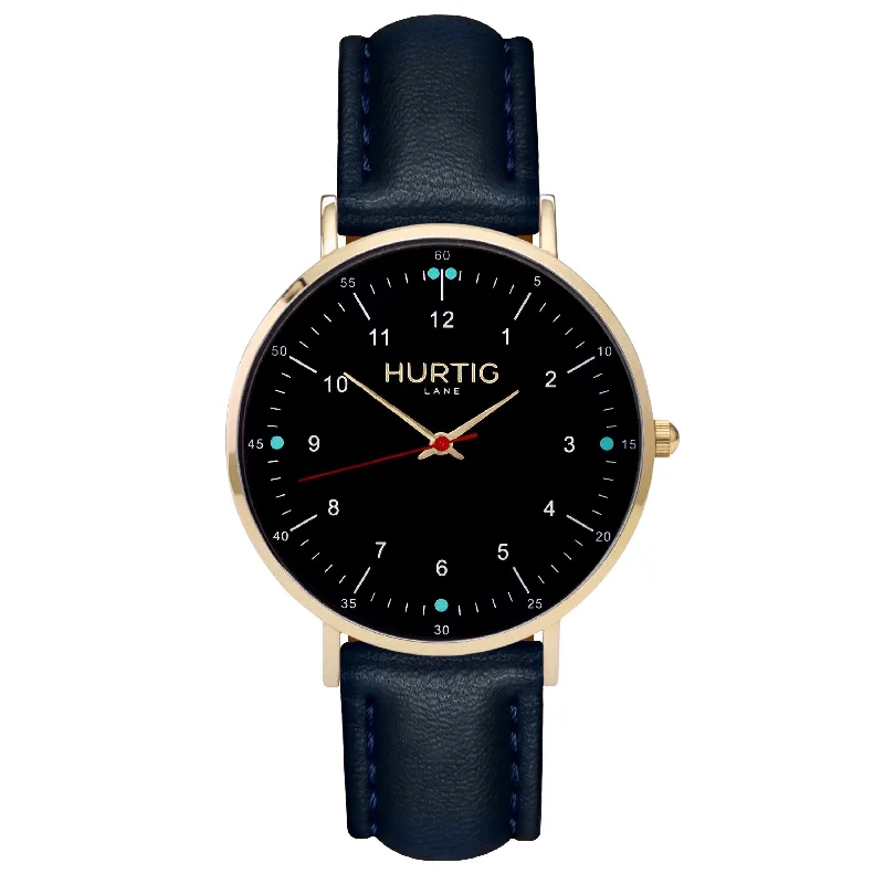 Moderna Vegan Leather Watch Gold, Black & Midnight Blue