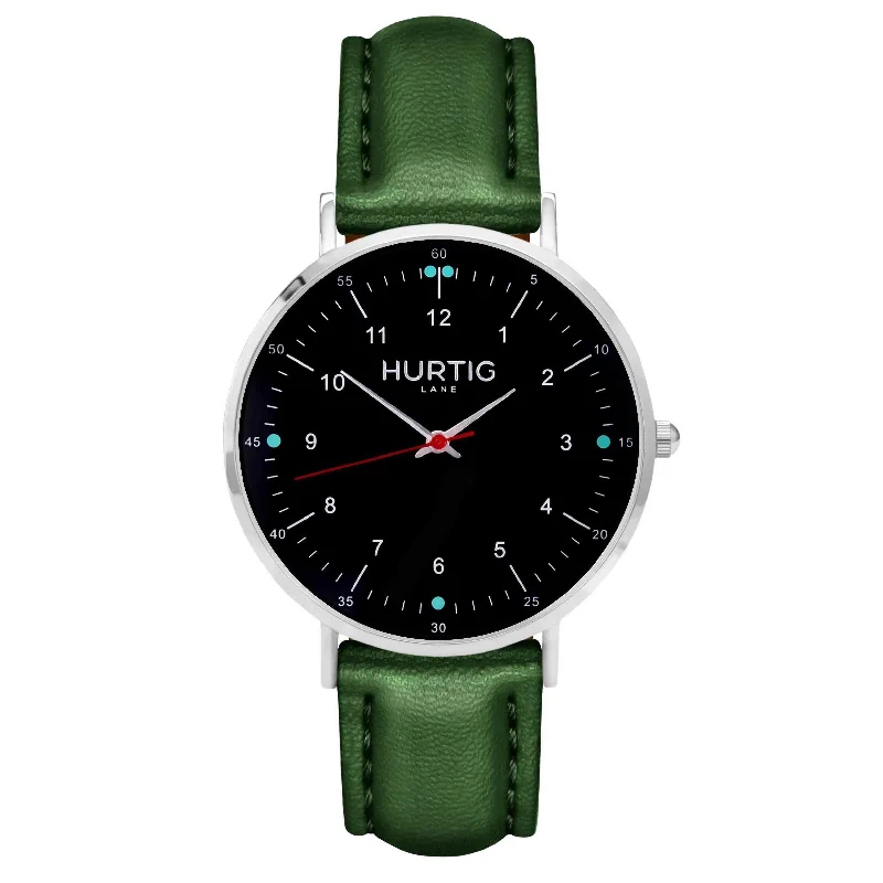 Moderna Vegan Leather Watch Silver, Black & Green