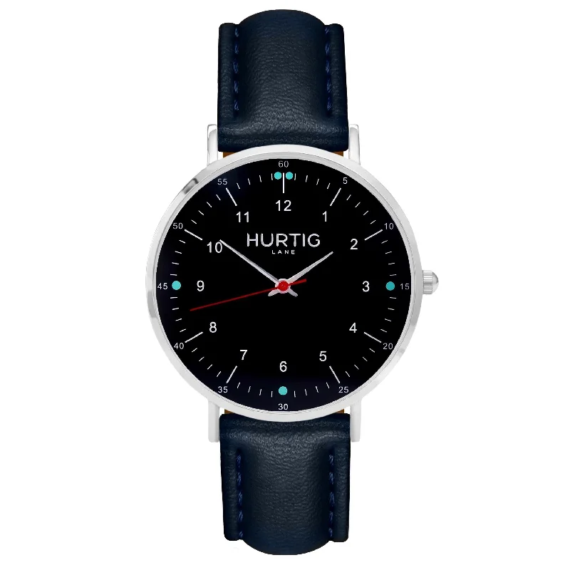 Moderna Vegan Leather Watch Silver, Black & Midnight Blue