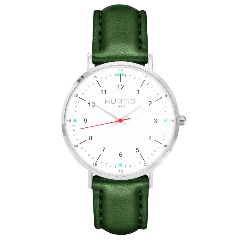 Moderna Vegan Leather Watch Silver, White & Green