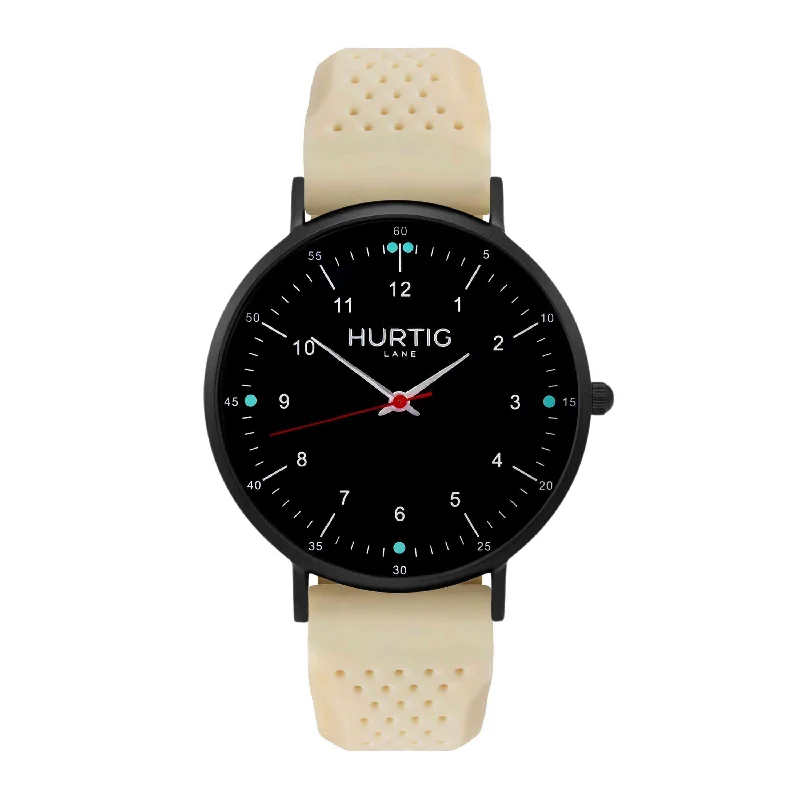 Moderna Vegan Rubber Watch  All Black & Cream