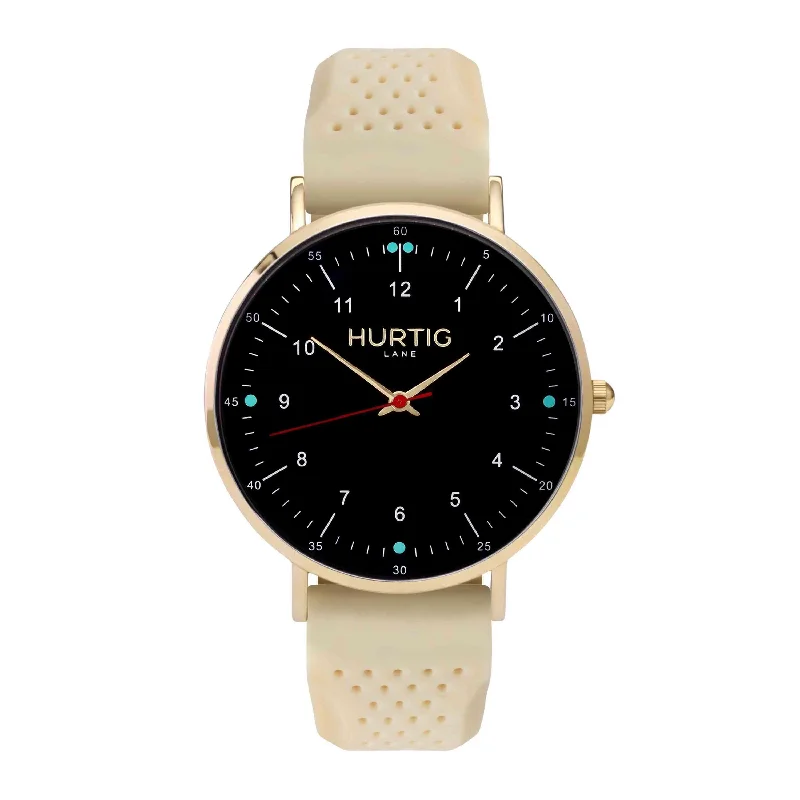 Moderna Vegan Rubber Watch Gold, Black & Cream