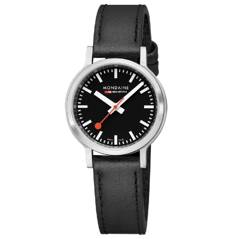 Mondaine Super-Luminova Black Vegan Leather 34MM Watch MST.34020.LBV.SET