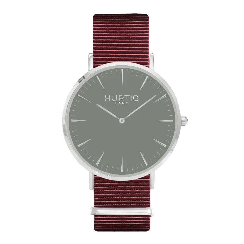 Montezuma Vegan Nylon Nato Watch Silver, Grey & Maroon