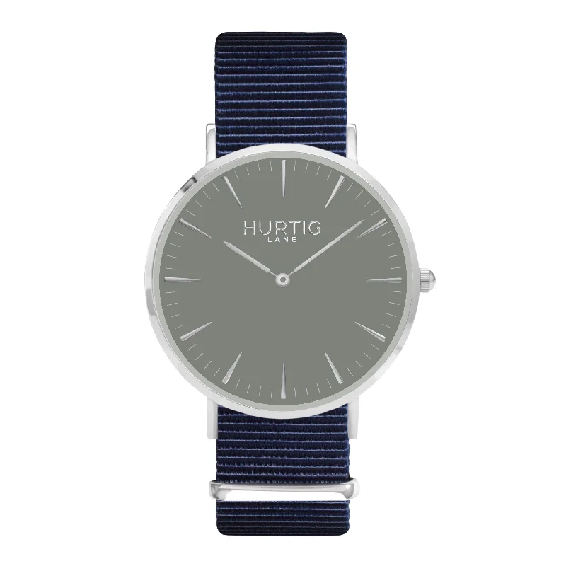 Montezuma Vegan Nylon Nato Watch Silver, Grey & Ocean Blue