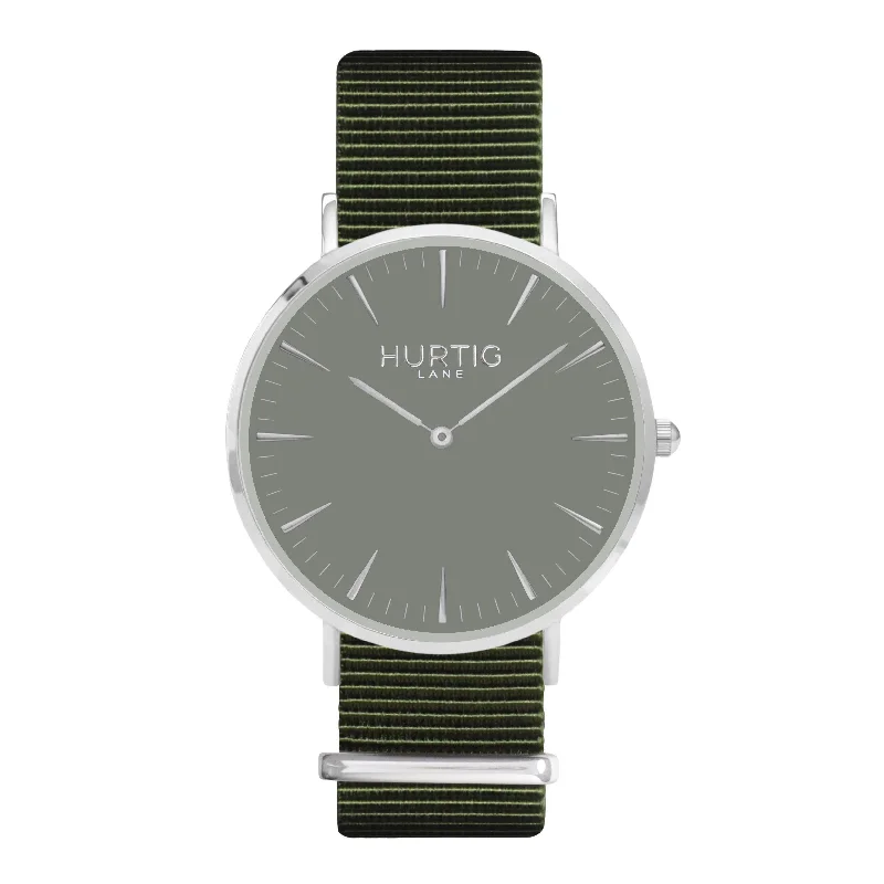 Montezuma Vegan Nylon Nato Watch Silver, Grey & Olive Green