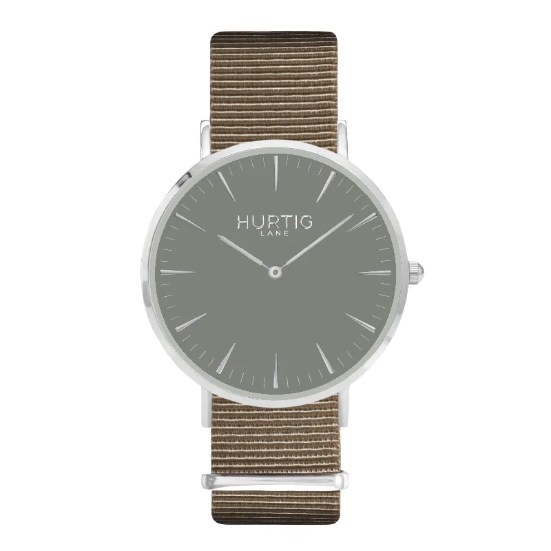 Montezuma Vegan Nylon Nato Watch Silver, Grey & Sand