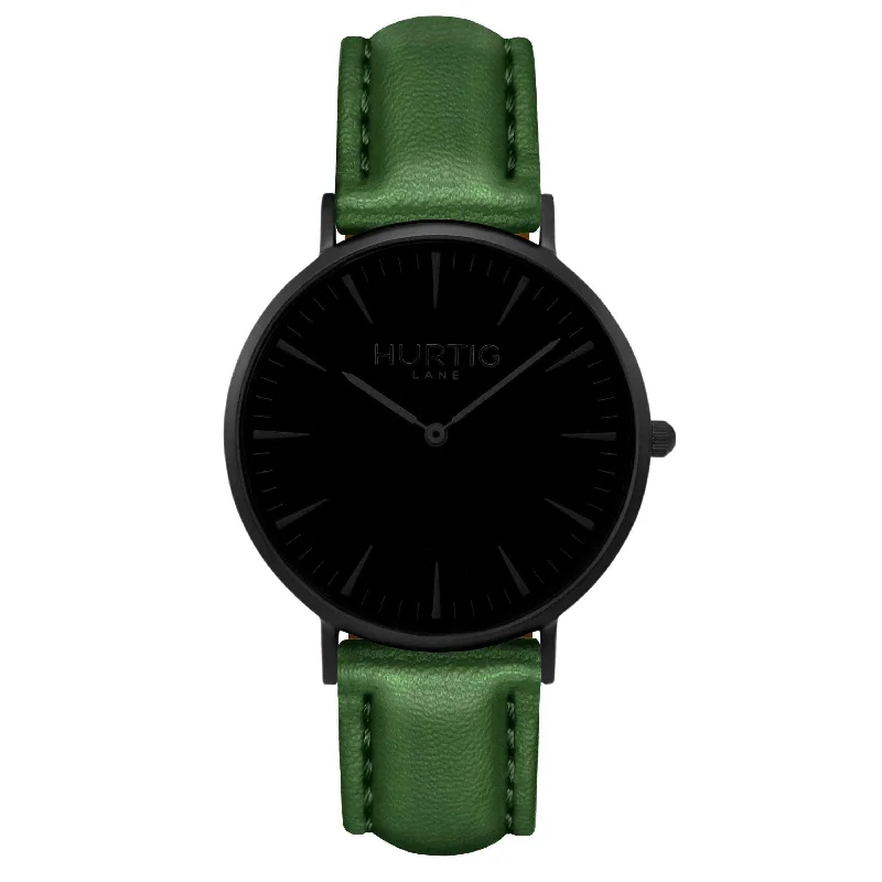 Mykonos Vegan Leather Watch All Black & Green