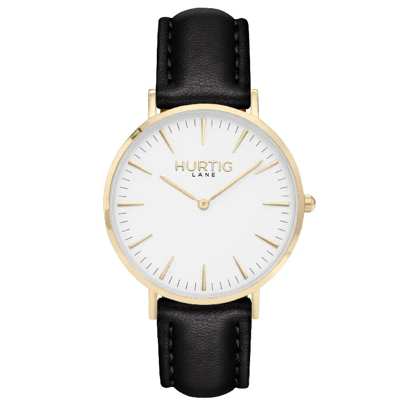 Mykonos Vegan Leather Watch Gold, White & Black