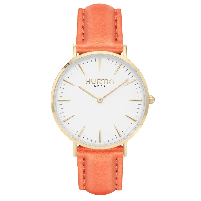 Mykonos Vegan Leather Watch Gold, White & Coral