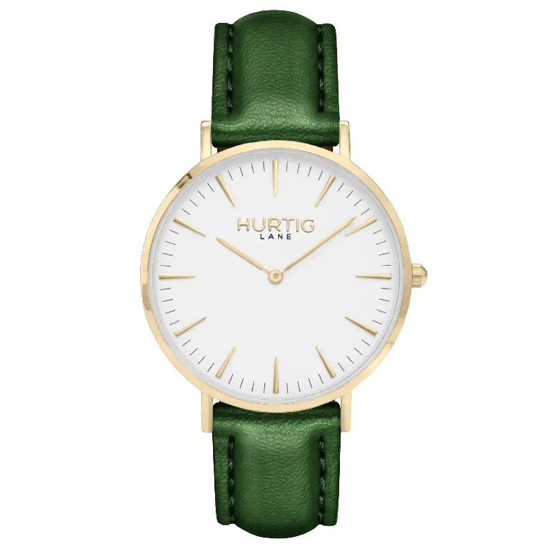 Mykonos Vegan Leather Watch Gold, White & Green