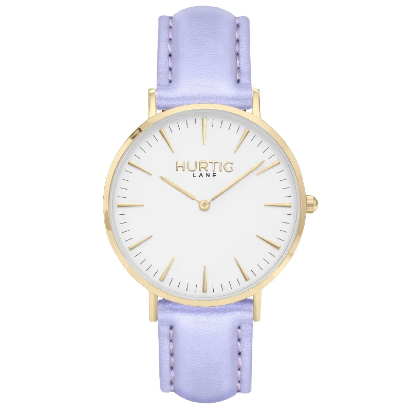 Mykonos Vegan Leather Watch Gold, White & Lilac