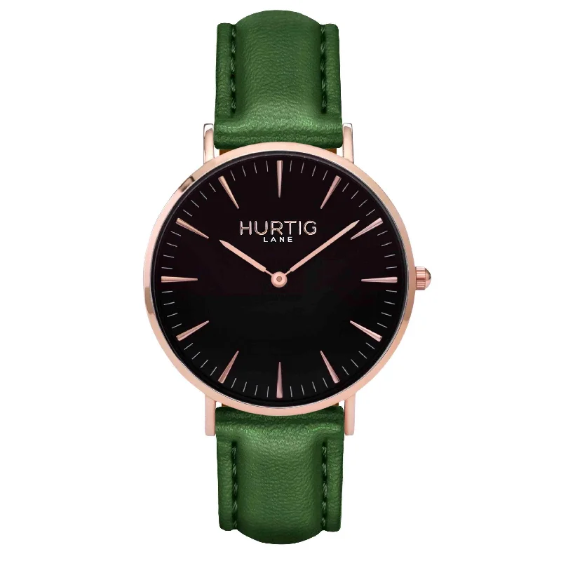 Mykonos Vegan Leather Watch Rose Gold, Black & Green