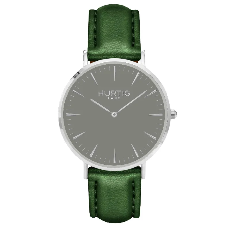 Mykonos Vegan Leather Watch Silver, Grey & Green