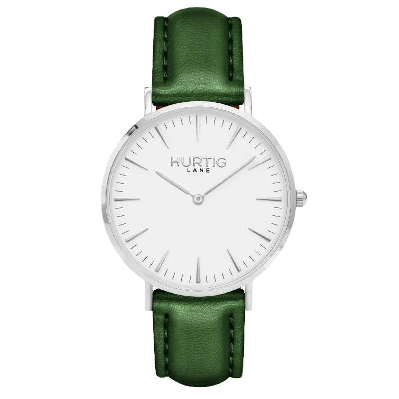 Mykonos Vegan Leather Watch Silver, White & Green