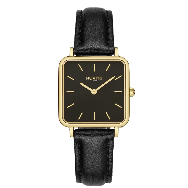 Neliö Square CACTUS Leather Watch Gold, Black & Black