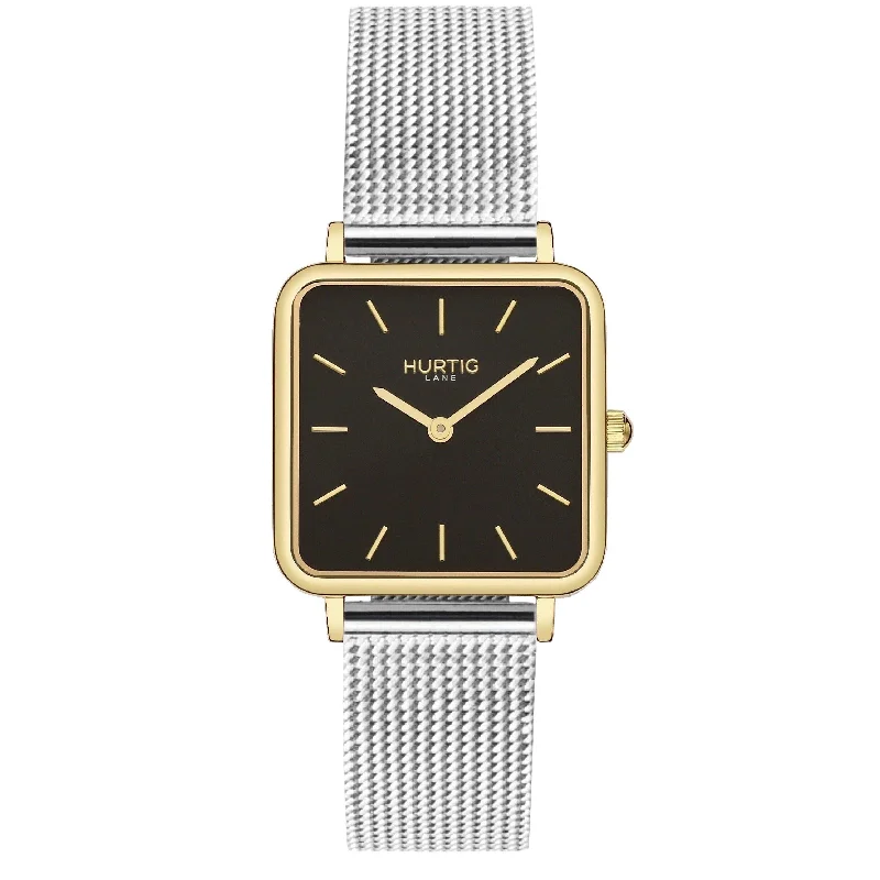 Neliö Square Stainless Steel Watch Gold, Black & Silver