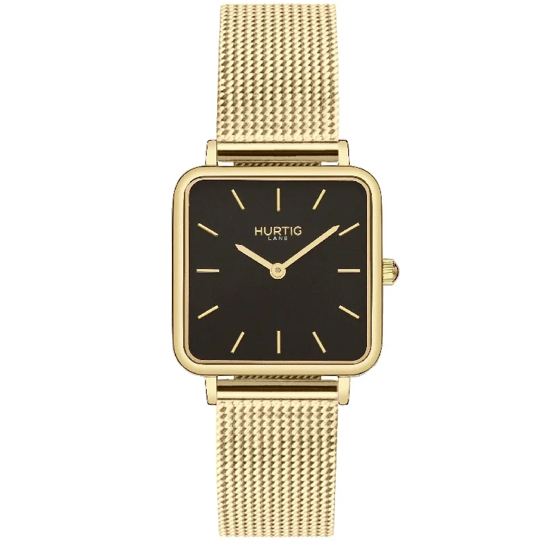 Neliö Square Stainless Steel Watch Gold, Black & Gold