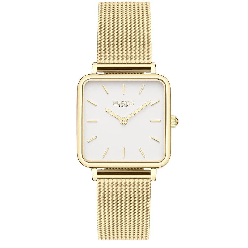 Neliö Square Stainless Steel Watch Gold, White & Gold