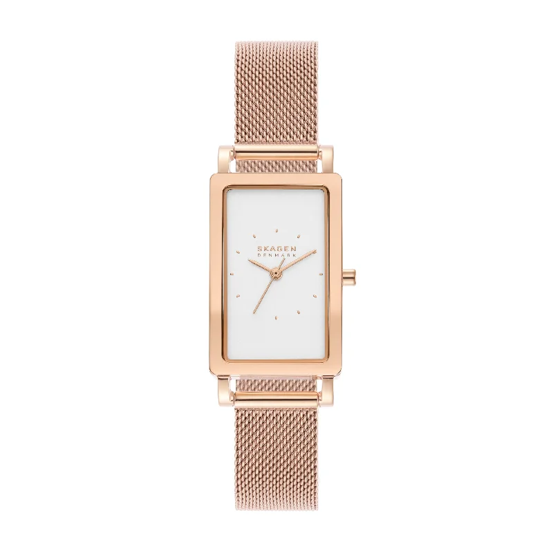 Skagen Hagen Elegant Rose Gold Rectangular Stainless Steel Mesh Watch SKW3095