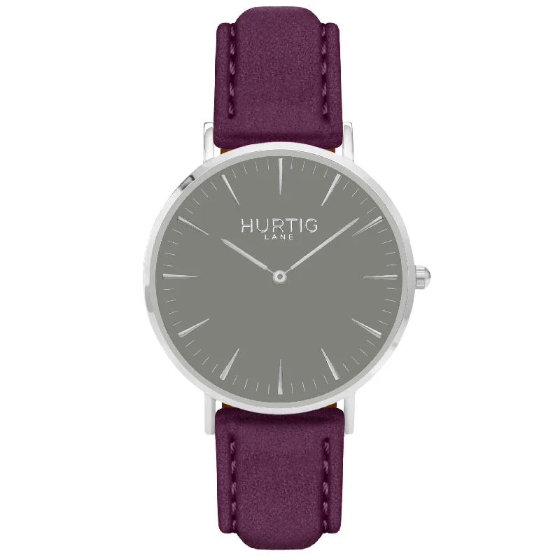 Hymnal Vegan Suede Watch Silver, Grey & Berry