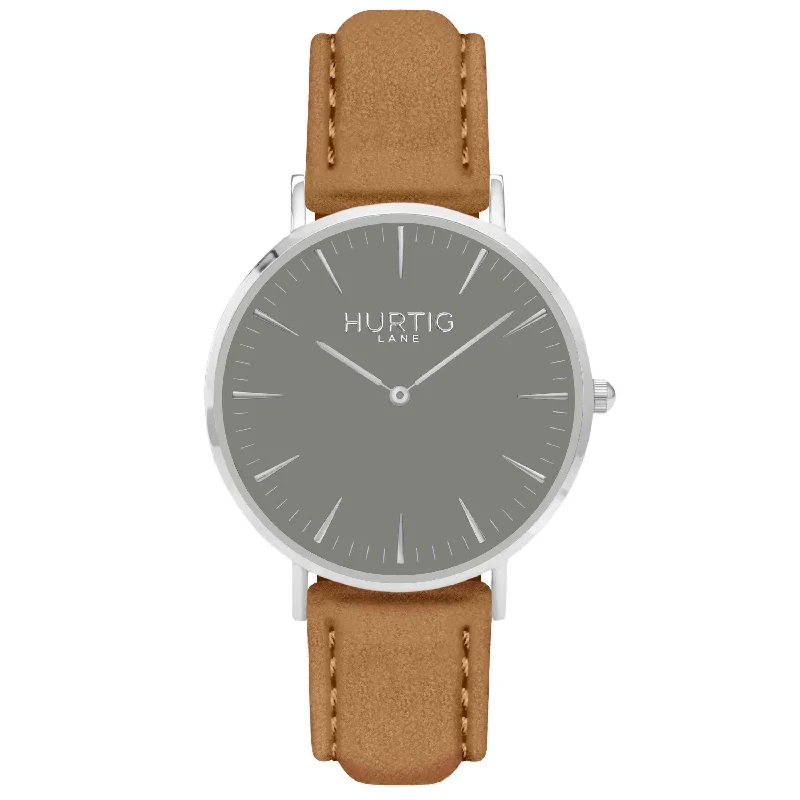 Hymnal Vegan Suede Watch Silver, Grey & Camel